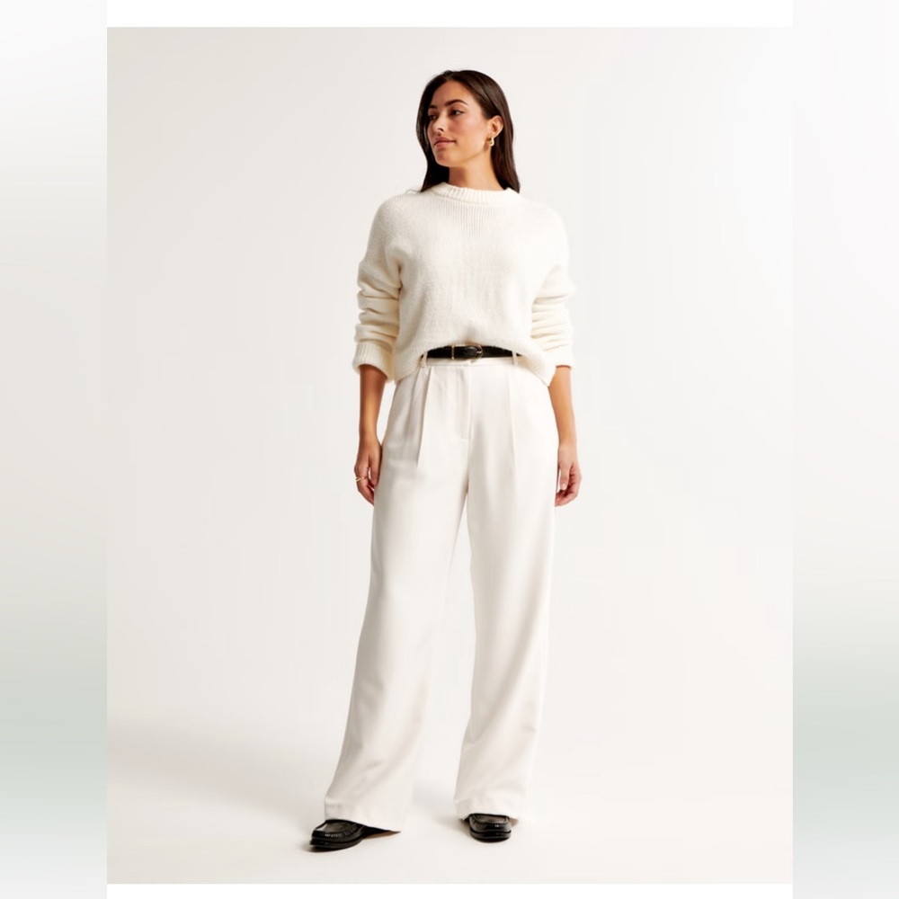 New Women’s Abercrombie & Fitch Sloane Tailored Wide Leg Pant Cream Size Small